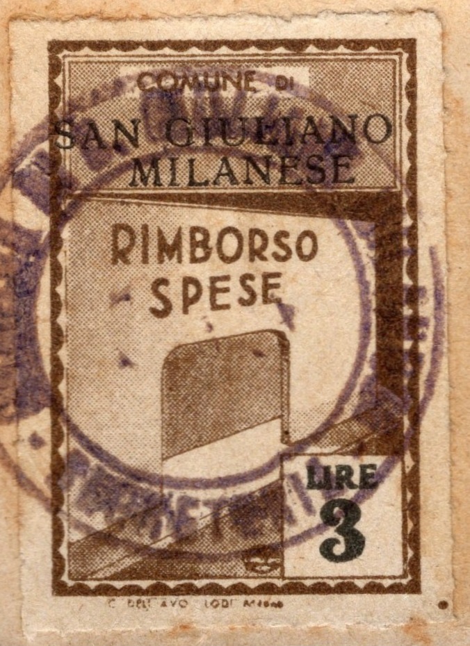 Marca da Bollo del Comune di SAN GIULIANO MILANESE su Carta Bianca Sottile di dimensioni 22 x 30,5 mm