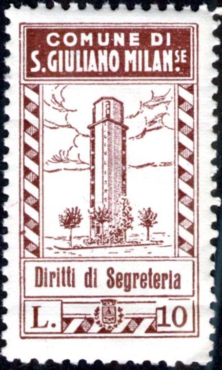Marca da Bollo del Comune di SAN GIULIANO MILANESE su Carta Bianca di dimensioni 22 x 39 mm