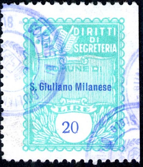 Marca da Bollo del Comune di SAN GIULIANO MILANESE su Carta Bianca di dimensioni 22 x 29 mm