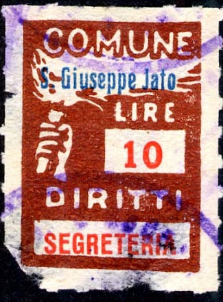 Marca da Bollo del Comune di SAN GIUSEPPE JATO su Carta Bianca di dimensioni 18,5 x 26 mm