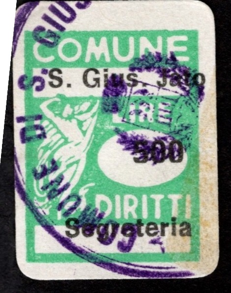 Marca da Bollo del Comune di SAN GIUSEPPE JATO su Carta Bianca di dimensioni 16 x 24 mm