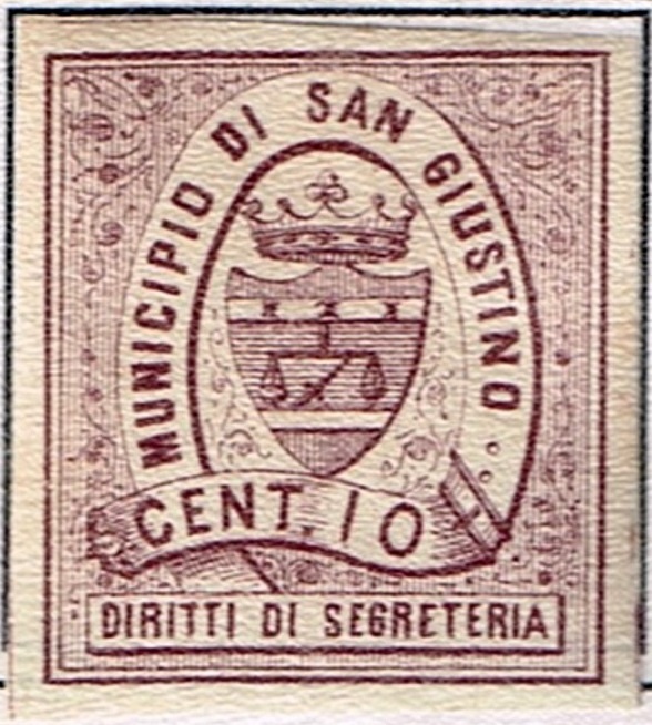 Marca da Bollo del Comune di SAN GIUSTINO su Carta Bianca di dimensioni 26 x 29,5 mm