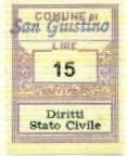Marca da Bollo del Comune di SAN GIUSTINO su Carta Bianca di dimensioni 21,5 x 28,5 mm