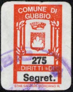Marca da Bollo del Comune di SAN GIUSTINO su Carta Bianca di dimensioni 12 x 20 mm