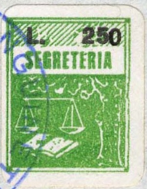 Marca da Bollo del Comune di SANGUINETTO su Carta Bianca di dimensioni 15,5 x 19,5 mm