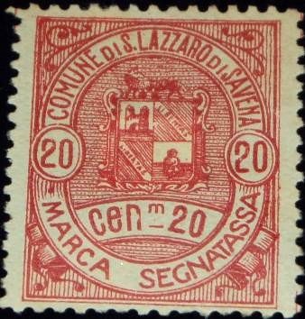 Marca da Bollo del Comune di SAN LAZZARO DI SAVENA su Carta Bianca di dimensioni 23 x 27 mm
