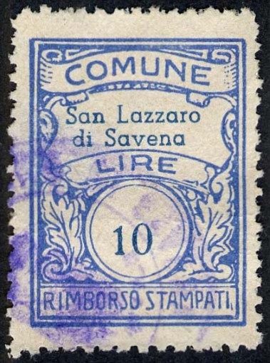 Marca da Bollo del Comune di SAN LAZZARO DI SAVENA su Carta Bianca Sottile di dimensioni 22 x 29 mm