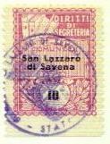 Marca da Bollo del Comune di SAN LAZZARO DI SAVENA su Carta Bianca di dimensioni 22 x 29 mm