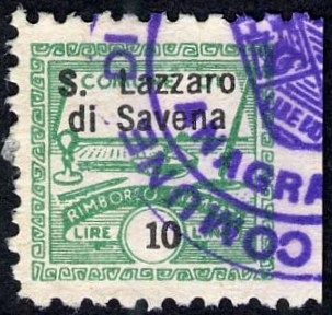 Marca da Bollo del Comune di SAN LAZZARO DI SAVENA su Carta Bianca di dimensioni 14,5 x 14,5 mm