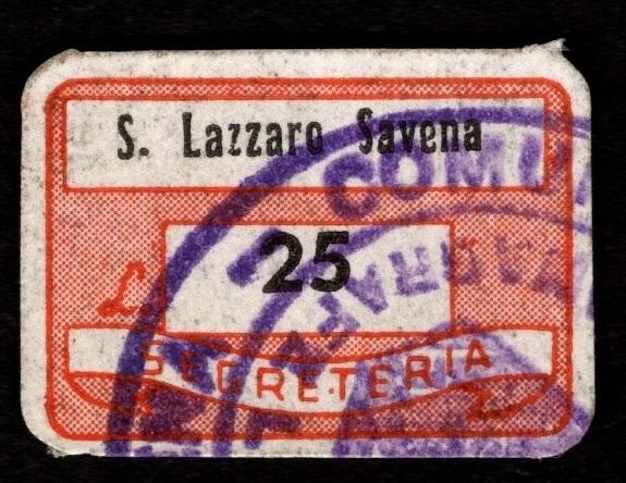 Marca da Bollo del Comune di SAN LAZZARO DI SAVENA su Carta Bianca di dimensioni 20 x 14 mm