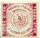 Marca da Bollo del Comune di SAN LAZZARO ALBERONI su Carta Bianca di dimensioni 27,5 x 27,5 mm
