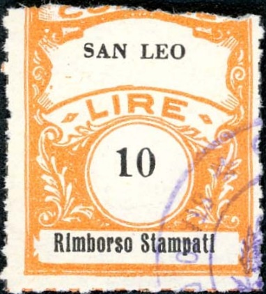 Marca da Bollo del Comune di SAN LEO su Carta Bianca di dimensioni 22 x 29 mm