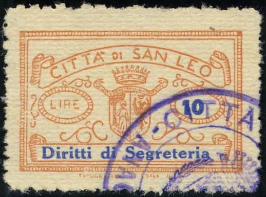 Marca da Bollo del Comune di SAN LEO su Carta Bianca di dimensioni 30 x 19 mm