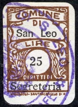 Marca da Bollo del Comune di SAN LEO su Carta Bianca di dimensioni 14 x 20 mm