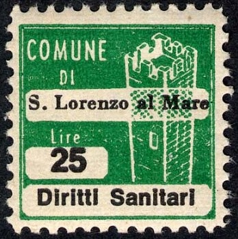 Marca da Bollo del Comune di SAN LORENZO AL MARE su Carta Bianca di dimensioni 20 x 20 mm