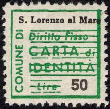 Marca da Bollo del Comune di SAN LORENZO AL MARE su Carta Bianca di dimensioni 20 x 20 mm