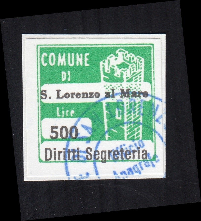 Marca da Bollo del Comune di SAN LORENZO AL MARE su Carta Bianca di dimensioni 20 x 20 mm