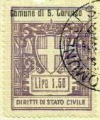 Marca da Bollo del Comune di SAN LORENZO su Carta Bianca di dimensioni 27,5 x 35,5 mm