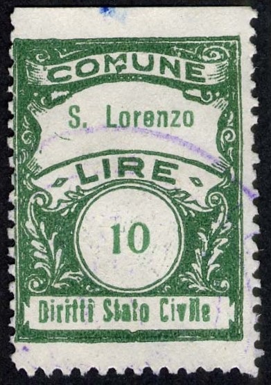 Marca da Bollo del Comune di SAN LORENZO su Carta Bianca di dimensioni 22,5 x 29 mm