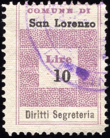 Marca da Bollo del Comune di SAN LORENZO su Carta Bianca di dimensioni 19,5 x 28,5 mm