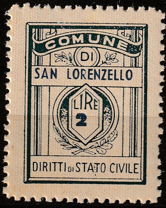 Marca da Bollo del Comune di SAN LORENZO su Carta Bianca di dimensioni 19,5 x 28,5 mm
