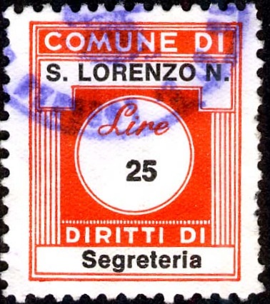 Marca da Bollo del Comune di SAN LORENZO NUOVO su Carta Bianca di dimensioni 20 x 28 mm