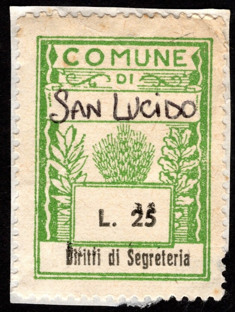 Marca da Bollo del Comune di SAN LUCIDO su Carta Bianca di dimensioni 21 X 27 mm