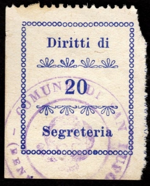 Marca da Bollo del Comune di SAN LUPO su Carta Bianca di dimensioni 24,5 x 29,5 mm