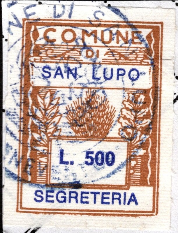 Marca da Bollo del Comune di SAN LUPO su Carta Bianca di dimensioni 17 x 25 mm