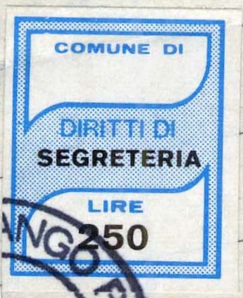 Marca da Bollo del Comune di SAN MANGO PIEMONTE su Carta Bianca di dimensioni 19,5 x 24 mm