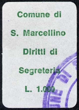 Marca da Bollo del Comune di SAN MARCELLINO su Carta Bianca di dimensioni mm