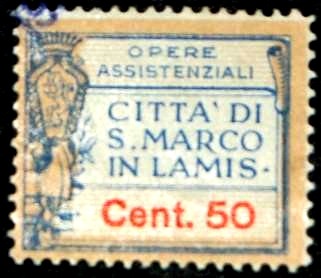 Marca da Bollo del Comune di SAN MARCO IN LAMIS su Carta Bianca Sottile di dimensioni 26 x 22 mm