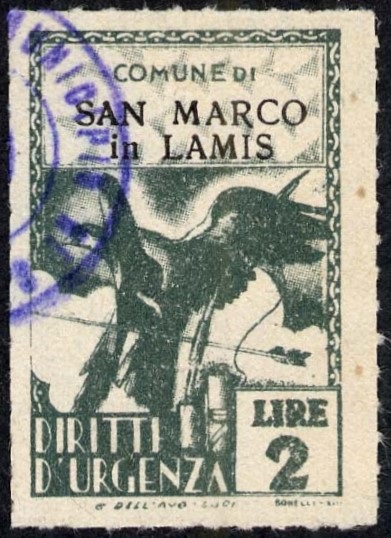 Marca da Bollo del Comune di SAN MARCO IN LAMIS su Carta Bianca Sottile di dimensioni 21 x 32,5 mm