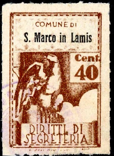 Marca da Bollo del Comune di SAN MARCO IN LAMIS su Carta Bianca Sottile di dimensioni 21 x 32,5 mm
