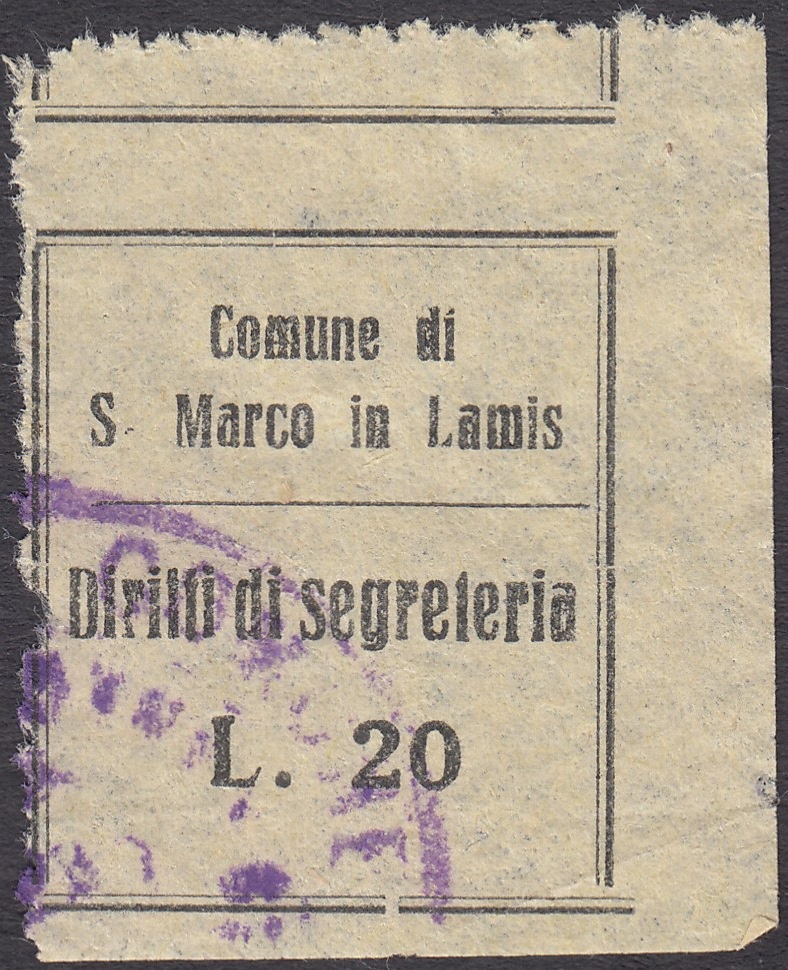 Marca da Bollo del Comune di SAN MARCO IN LAMIS su Carta Colorata di dimensioni 24,5 x 28 mm