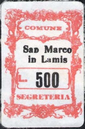 Marca da Bollo del Comune di SAN MARCO IN LAMIS su Carta Bianca di dimensioni 18 x 25 mm