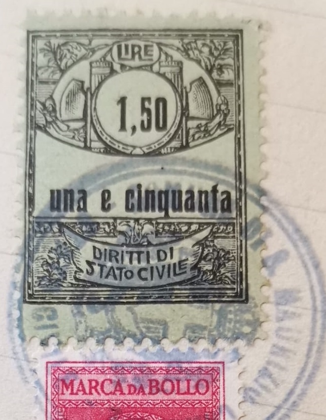 Marca da Bollo del Comune di SAN MARTINO CANAVESE su Carta Bianca di dimensioni 22,5 X 33 mm