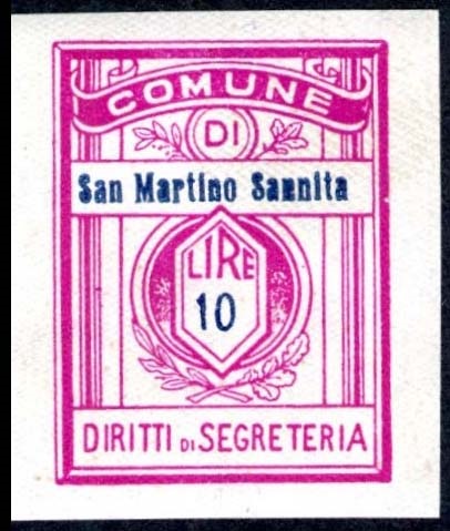 Marca da Bollo del Comune di SAN MARTINO SANNITA su Carta Bianca di dimensioni 21 x 27,5 mm