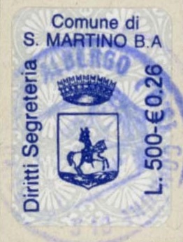 Marca da Bollo del Comune di SAN MARTINO BUON ALBERGO su Carta Bianca di dimensioni 14 x 20 mm