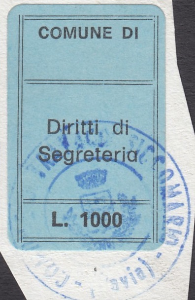 Marca da Bollo del Comune di SAN MARTINO SICCOMARIO su Carta Colorata di dimensioni 19 x 31 mm