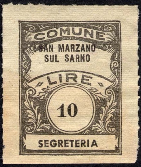 Marca da Bollo del Comune di SAN MARZANO SUL SARNO su Carta Colorata di dimensioni 22 x 29 mm