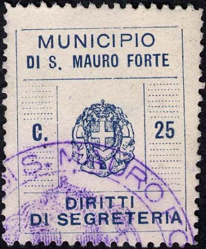 Marca da Bollo del Comune di SAN MAURO FORTE su Carta Bianca di dimensioni 21,5 x 29 mm