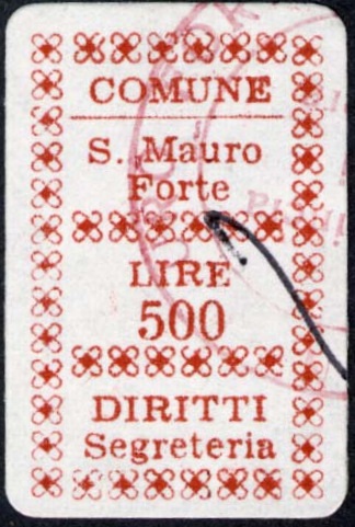 Marca da Bollo del Comune di SAN MAURO FORTE su di dimensioni 18 x 29 mm