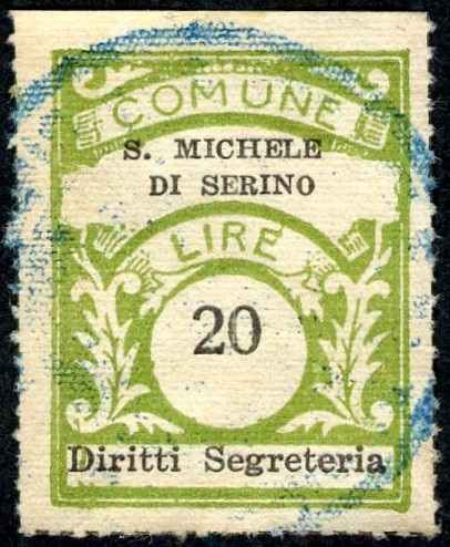 Marca da Bollo del Comune di SAN MICHELE DI SERINO su Carta Bianca di dimensioni 22,5 x 28,5 mm