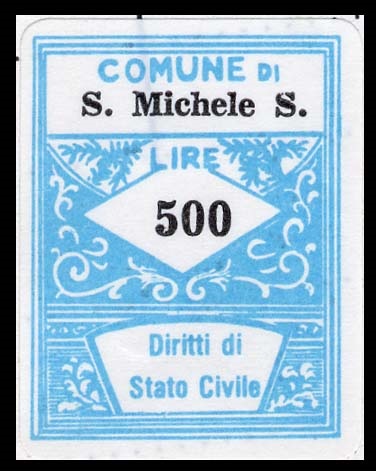 Marca da Bollo del Comune di SAN MICHELE DI SERINO su Carta Bianca di dimensioni 21,5 x 28,5 mm