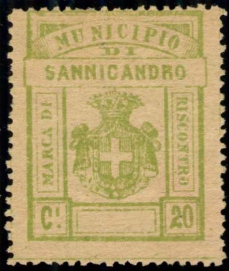 Marca da Bollo del Comune di SANNICANDRO DI BARI su Carta Bianca di dimensioni 25,5 x 32 mm