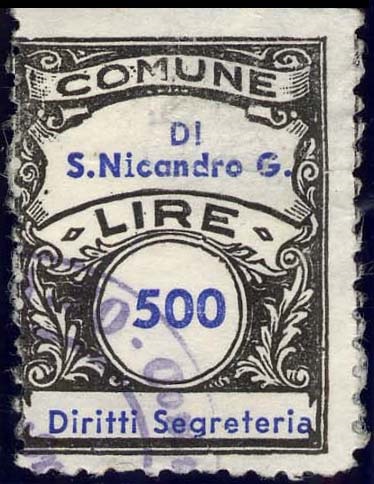 Marca da Bollo del Comune di SANNICANDRO DI BARI su Carta Bianca di dimensioni 22 x 29 mm
