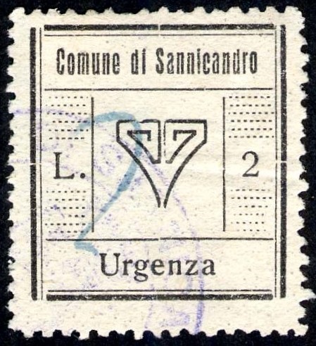 Marca da Bollo del Comune di SANNICANDRO DI BARI su Carta Bianca di dimensioni 24,5 x 27 mm