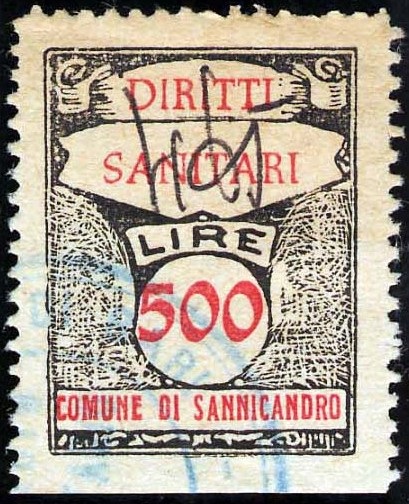 Marca da Bollo del Comune di SANNICANDRO DI BARI su Carta Bianca di dimensioni mm