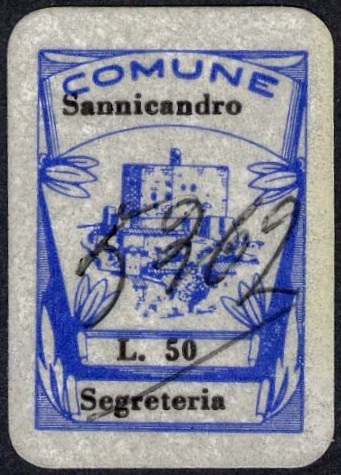 Marca da Bollo del Comune di SANNICANDRO DI BARI su Carta Bianca di dimensioni mm